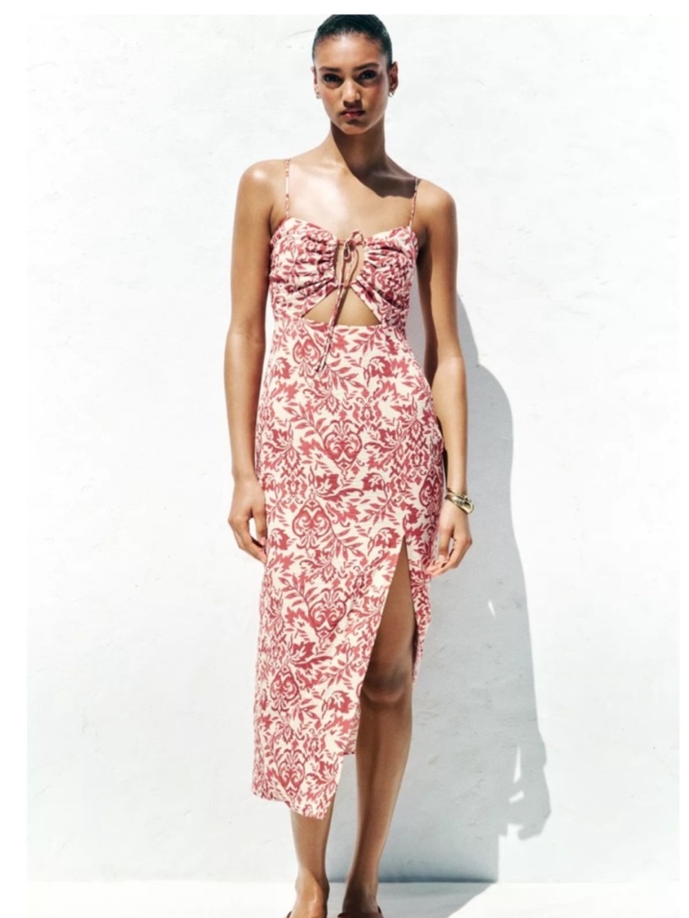 Zara Red Floral Cutout Maxi Dress